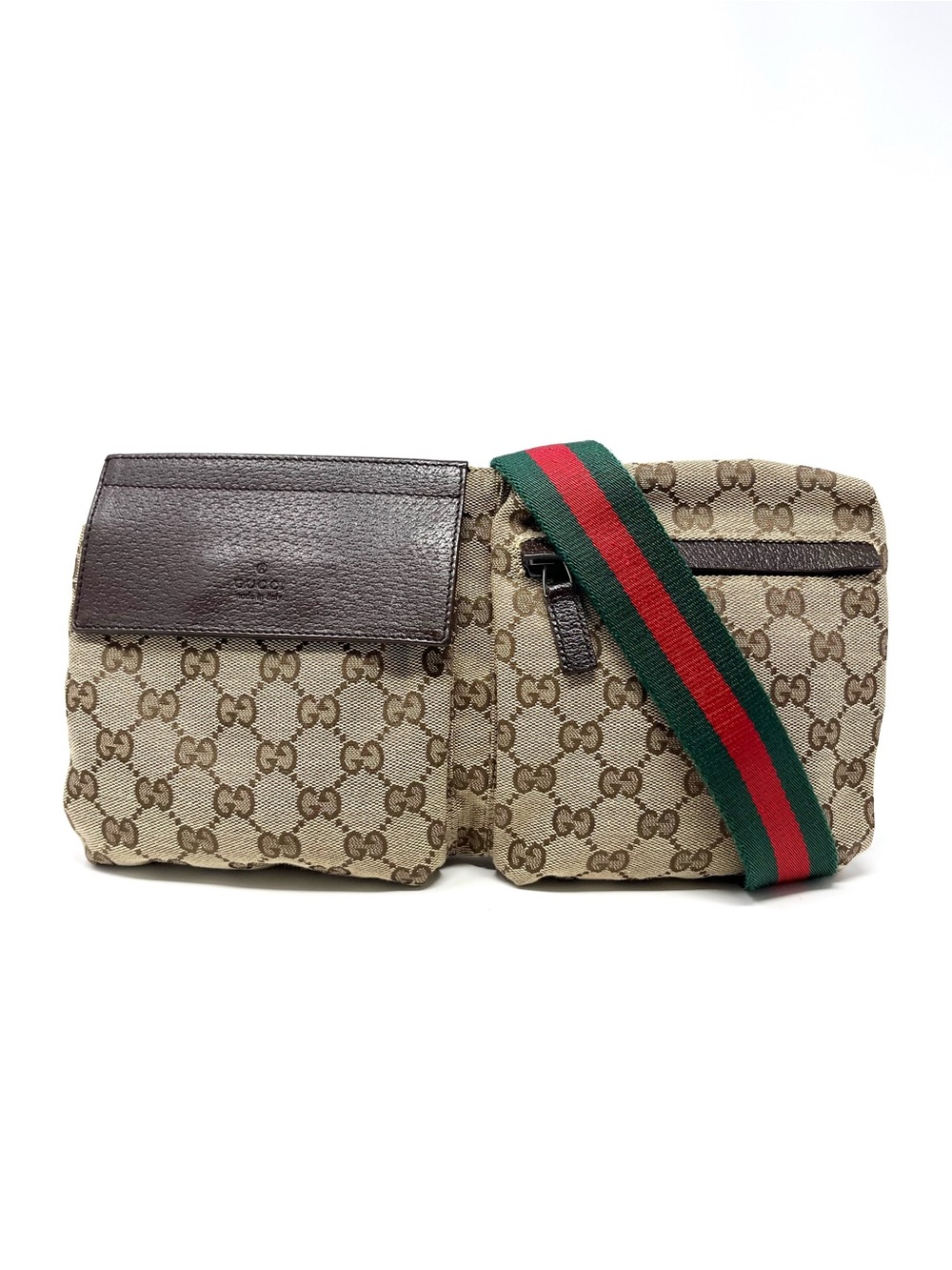 Gucci Interlocking GG Logo Monogram Belt Bum Bag Crossbody Purse Brown Canvas